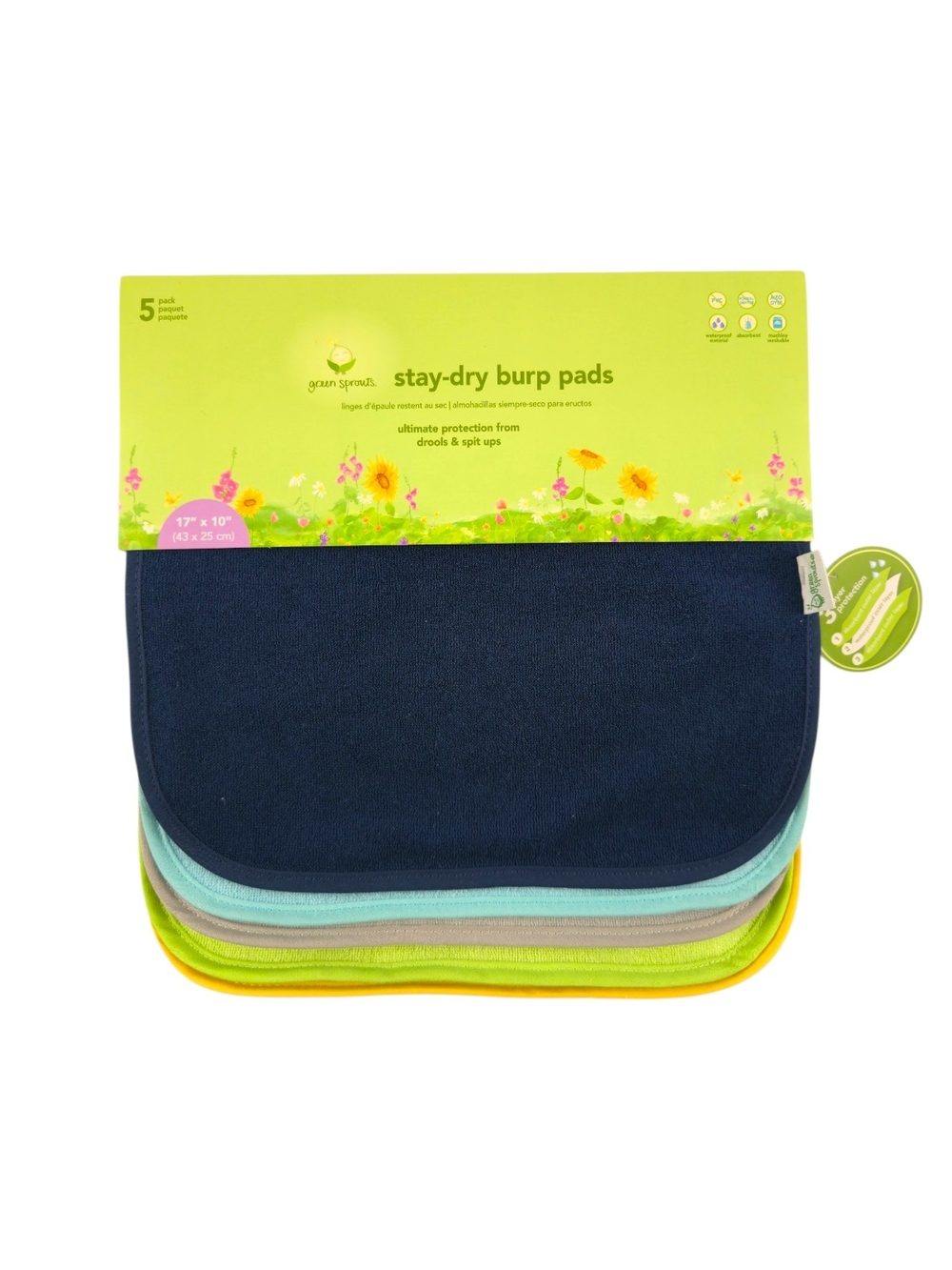Green Sprouts, Stay-Dry Burp Pads, 5-pack
